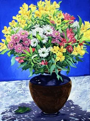 大理石の花（水彩、紙にワックス）